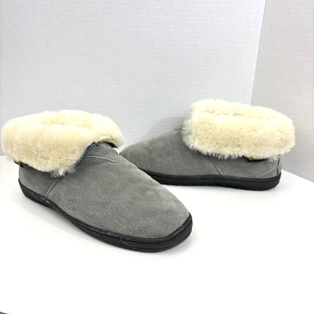 Old Friend Sheepskin Shearling Lined Bootie Slippers Womens Size‎ 7 Gray Suede